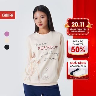  Áo nỉ nữ CANIFA áo dài tay cổ tròn có hình in 6TW23W012 
