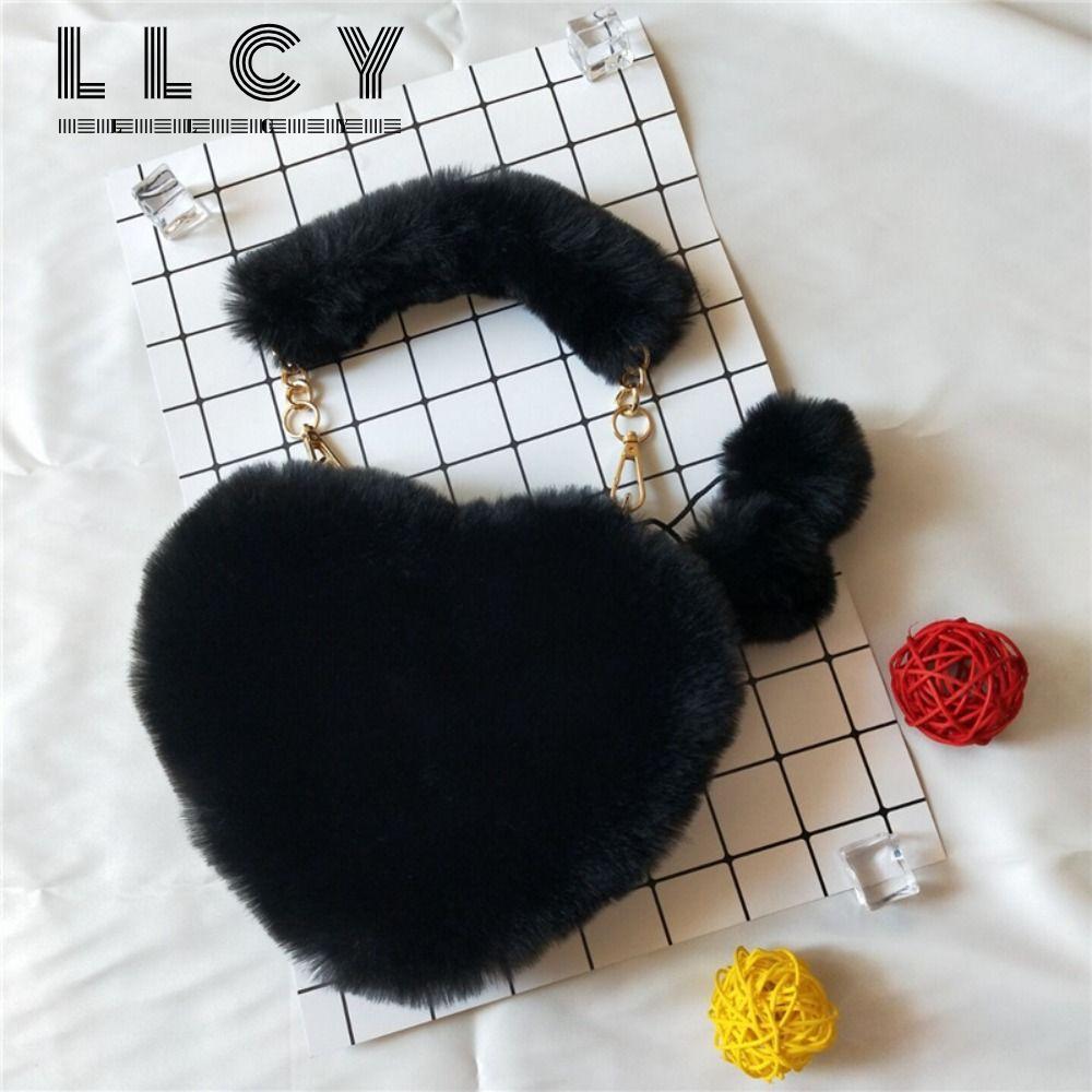 Túi xách lông thú giả LLCY, Túi xách sang trọng hình trái tim lông tơ, Ví đựng ly hợp hàng ngày lông thú giả dành cho nữ