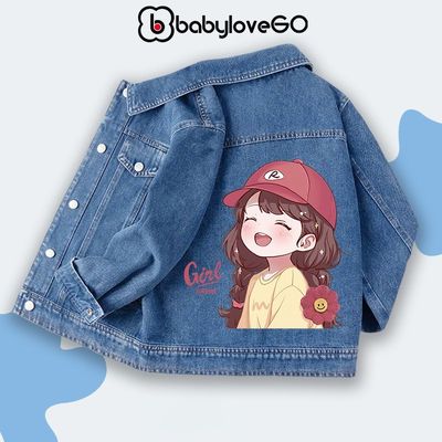 Áo jeans bé gái BabyloveGO, BST áo khoác bò demin cho bé in hình đáng yêu dễ thương