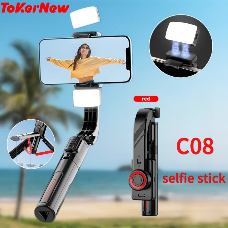 ToKerNew Cầm Tay Gimbal Điện Thoại Thông Minh Bluetooth Ổn Định Cầm Tay Có Chân Máy Selfie Stick Gấp
