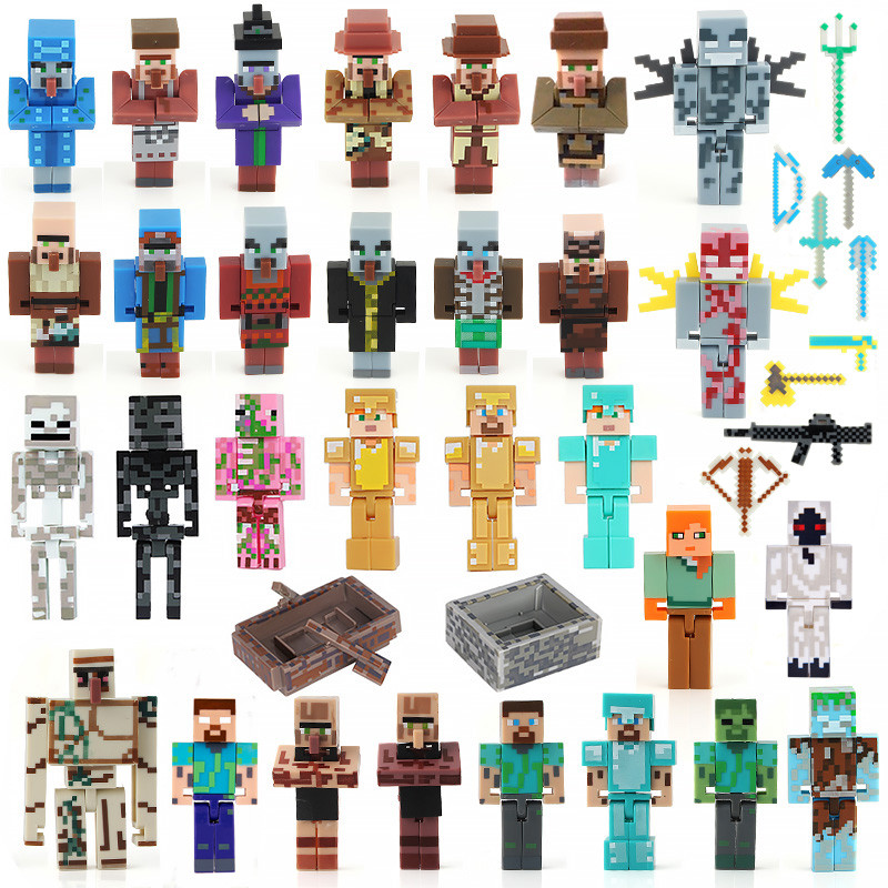 Thích hợp cho Lego Minecraft Búp bê Withered Zero Skeleton White Villagers Zombie Pig Doll Minifigur