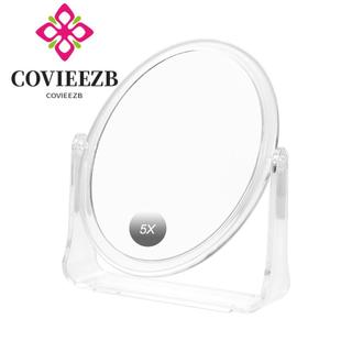 Gương phóng đại COVIEEZB 5x, hai mặt có gương mỹ phẩm để bàn, Creative 360° Bàn xoay Acrylic trong suốt Bàn trang điểm gương trang điểm