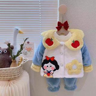  Trẻ Em San Hô Bộ Đồ Ngủ Lông Cừu Mùa Đông Flannel Loungewear Set Bé Gái Giữ Nhiệt Váy Ngủ Dày 