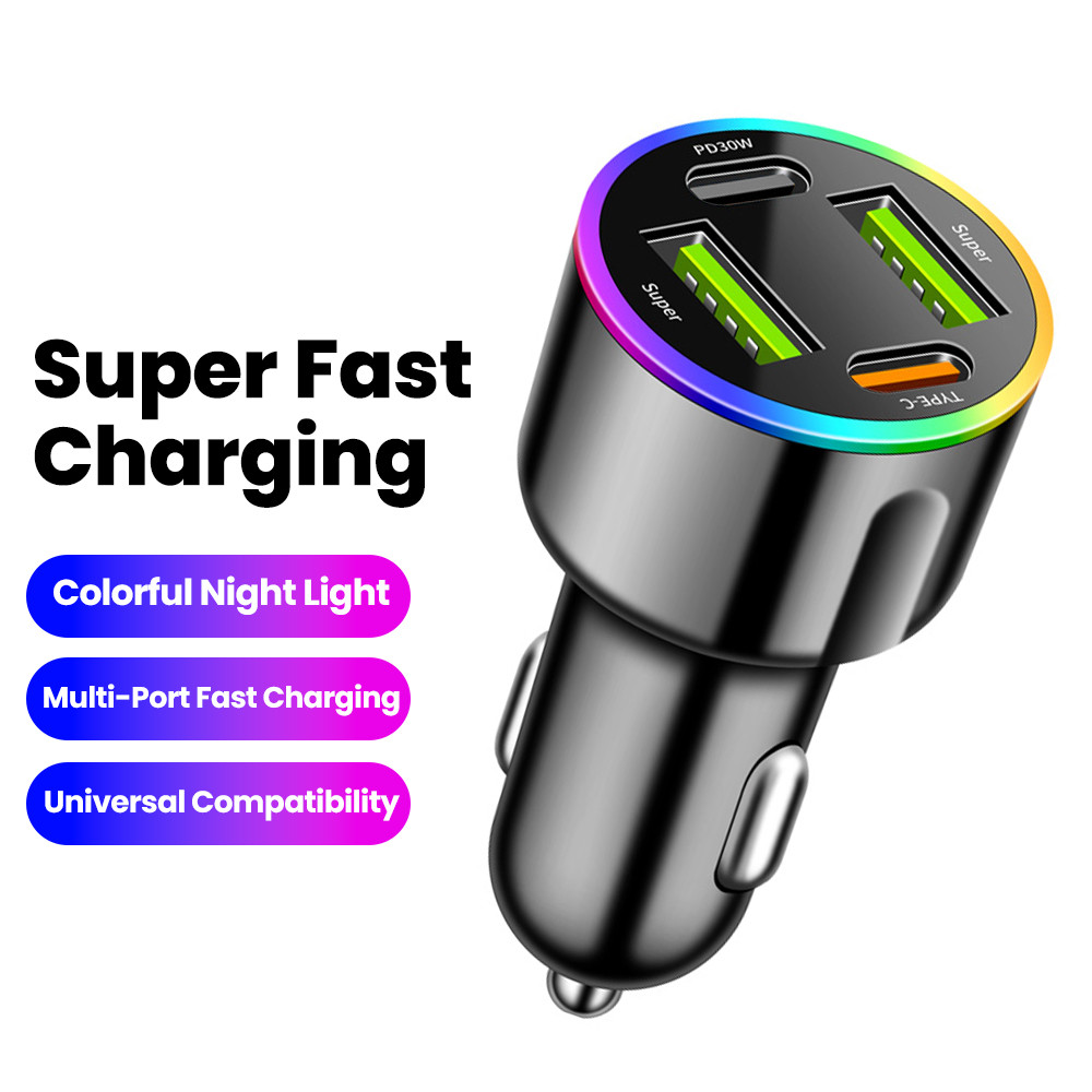 Twitch C186 Điện thoại di động USB Type C nhiều cổng Sạc nhanh trên ô tô với đèn khí quyển đầy màu s