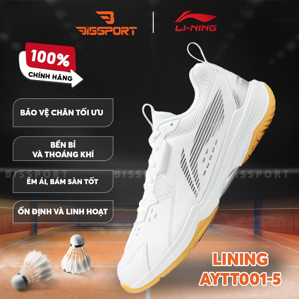 Giày Cầu Lông Lining AYTT001-5 Trắng Xám Chính Hãng - Thông Thoáng - Ôm Form - Giảm Chấn - Mềm Êm - 