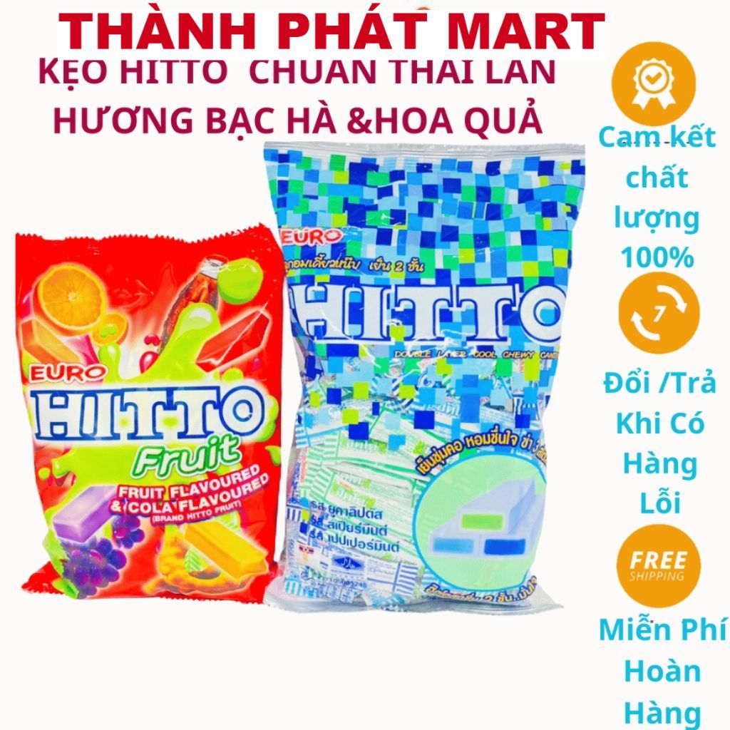 ( SALE SHOP MỚI ) Kẹo Hitto chuẩn Thái Lan vị bạc hà, hoa quả gói 100 cái, Kẹo mềm Euro Hitto Thái L
