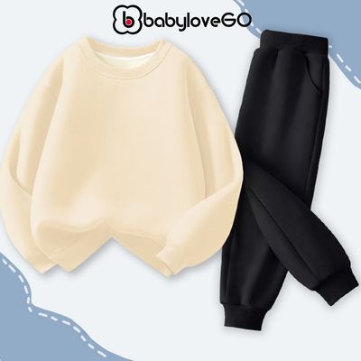 Bộ nỉ cho bé trai bé gái BabyloveGO đồ bộ thu đông dài tay chất nỉ hai da dày ấm cho bé 1-10 tuổi BN01