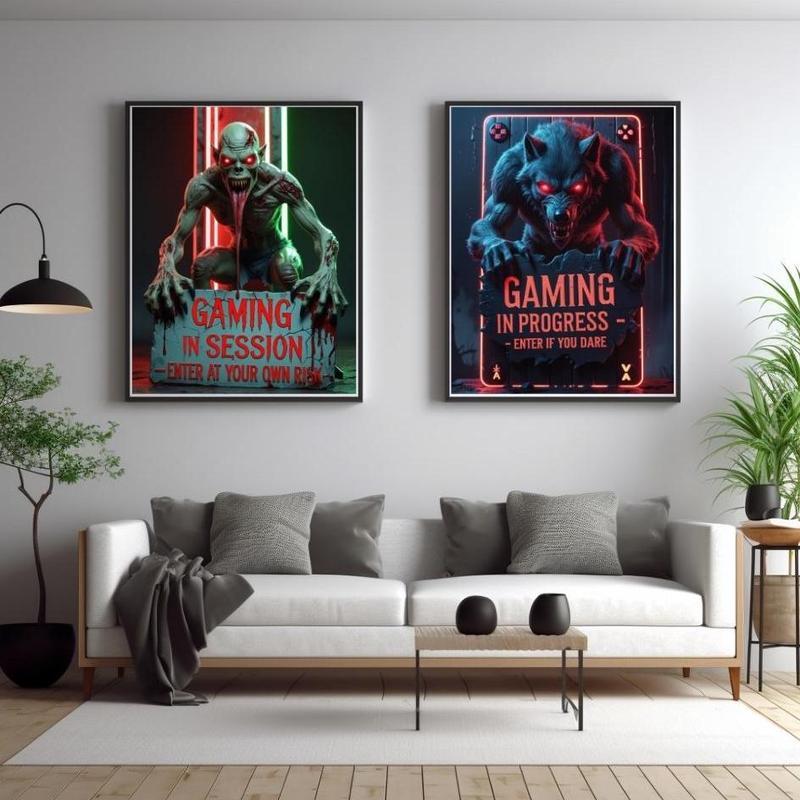 Epic Kinh Dị Phòng Chơi Game Ký Hiệu In Hình Zombie Đáng Sợ Và Người Sói Phát Sáng Game Thủ Khu Nghệ