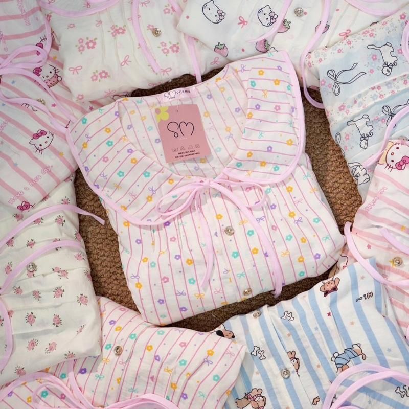 DÀI TAY Cổ SEN bộ ngủ nữ tiểu thư cổ sen vải đũi bông mây mùa thu mặc đi ngủ thoải mái Women Quần Ngủ Áo Ngủ Cotton dài3 | BigBuy360 - bigbuy360.vn