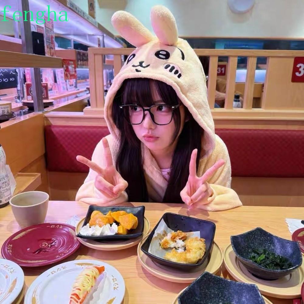 FENGHA Coral Velvet Sleepwear, Kawaii Anime Chiikawa Usagi Bộ Đồ Ngủ, Váy Ngủ Ấm Áp Sang Trọng Ấm Áp