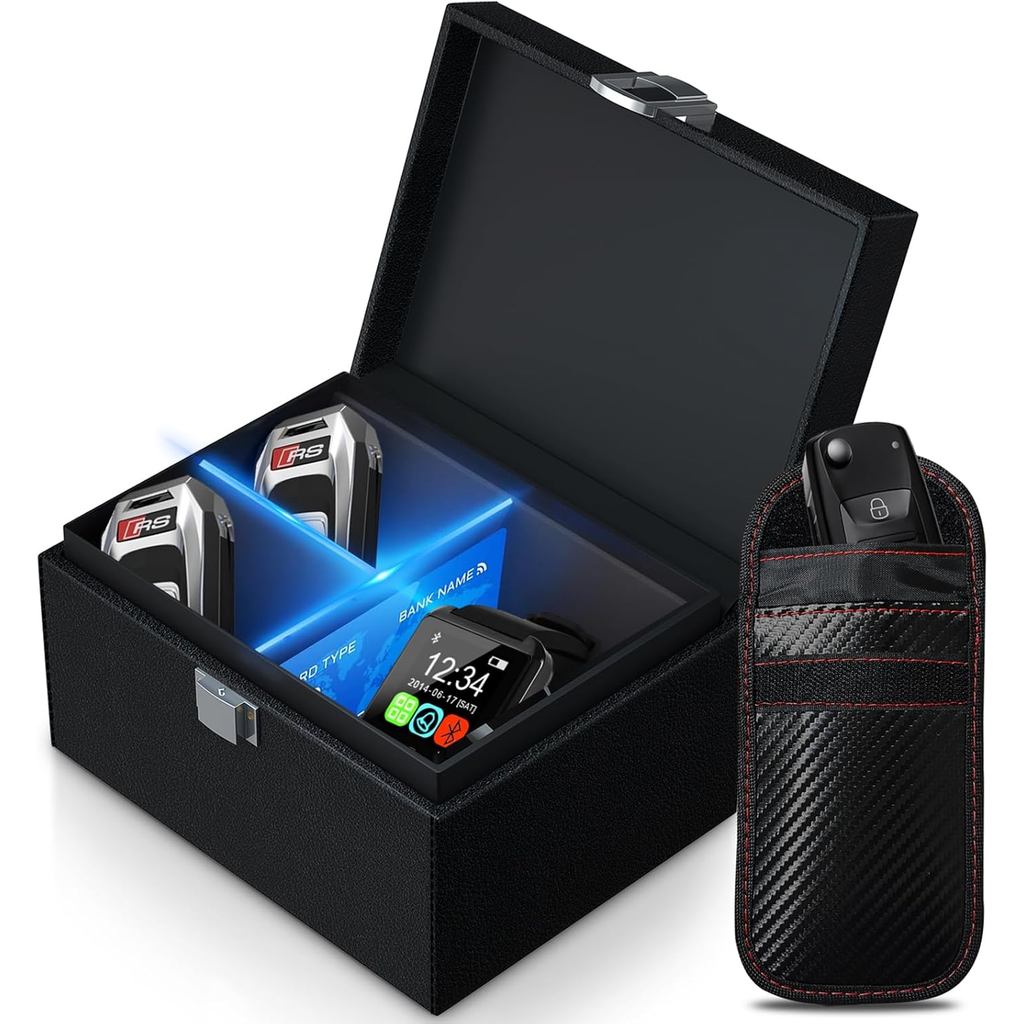 Hộp Faraday Có Túi Faraday Cho Chìa Khóa Ô Tô, Bảo Vệ Fob Chìa Khóa Faraday, Chặn Tín Hiệu Fob Chìa 