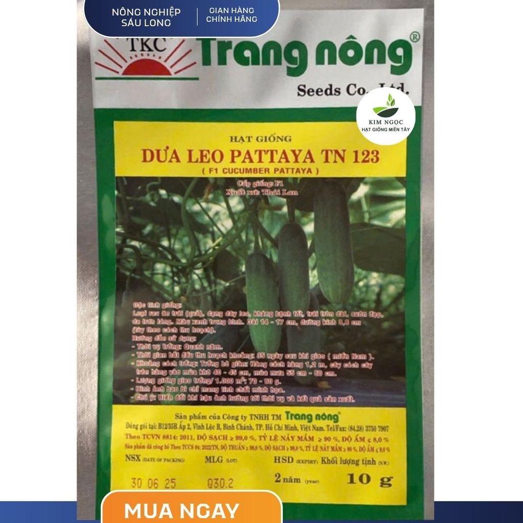 GÓI 10 GRAM - HẠT GIỐNG DƯA LEO PATTAYA TN 123 TRANG NÔNG