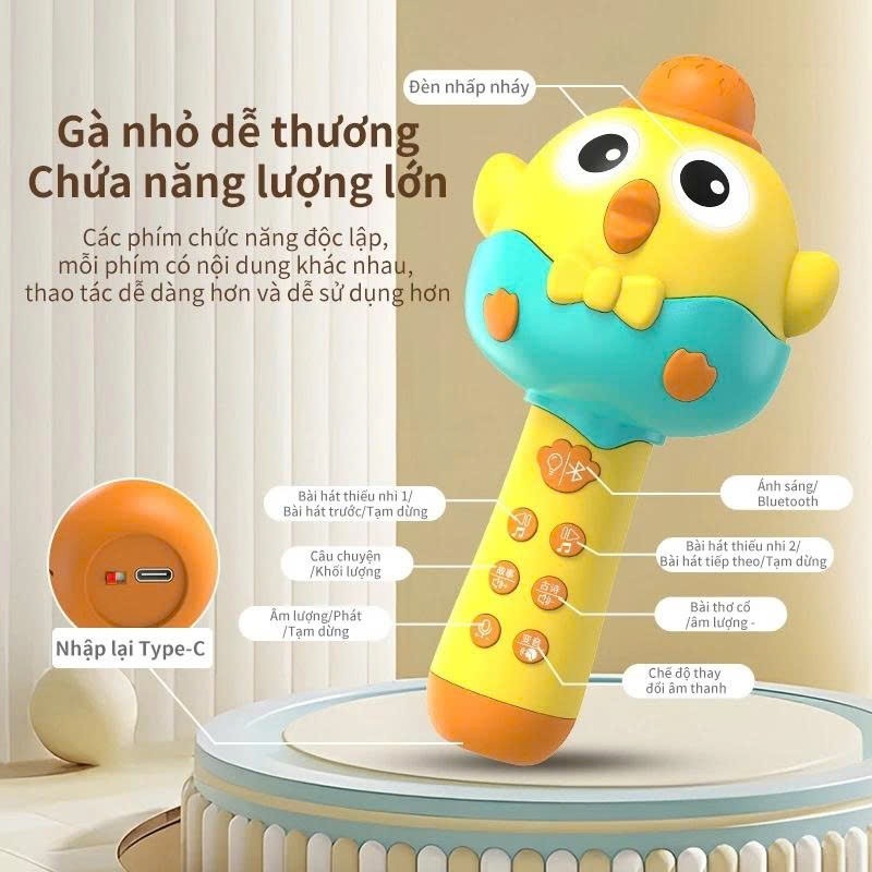 Kho sỉ SLL -  Đồ Chơi Micro Của Trẻ Em Kèm Sạc Đa Chức Năng - Đồ Chơi Micro Đổi Giọng Nói An Toàn Giáo Dục