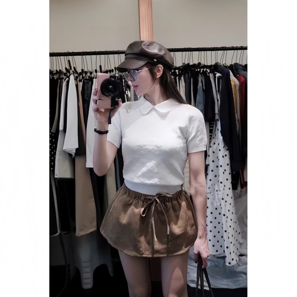 HTIQUE - Chân váy chữ A dáng ngắn, chân váy da lộn dễ mix đồ V02