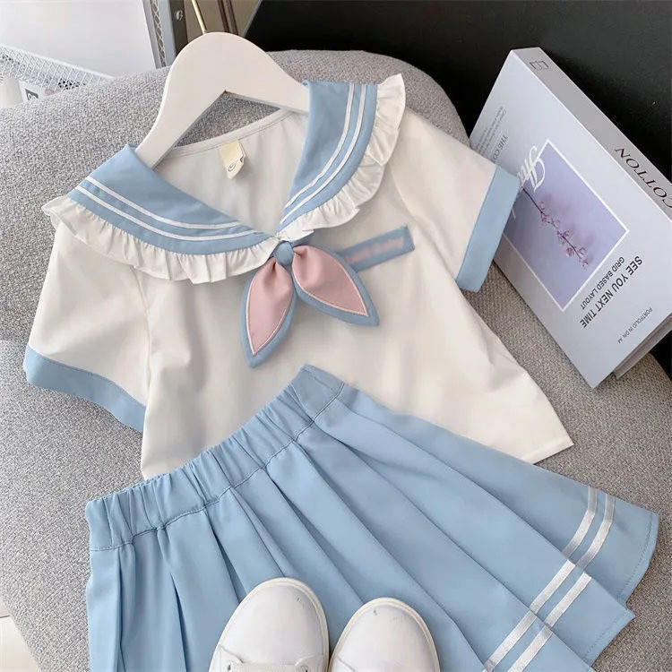 Bộ váy hai mảnh dành cho bé gái- Đầm JK trẻ em phong cách đại học-Áo sơ mi bé gái + váy xếp li