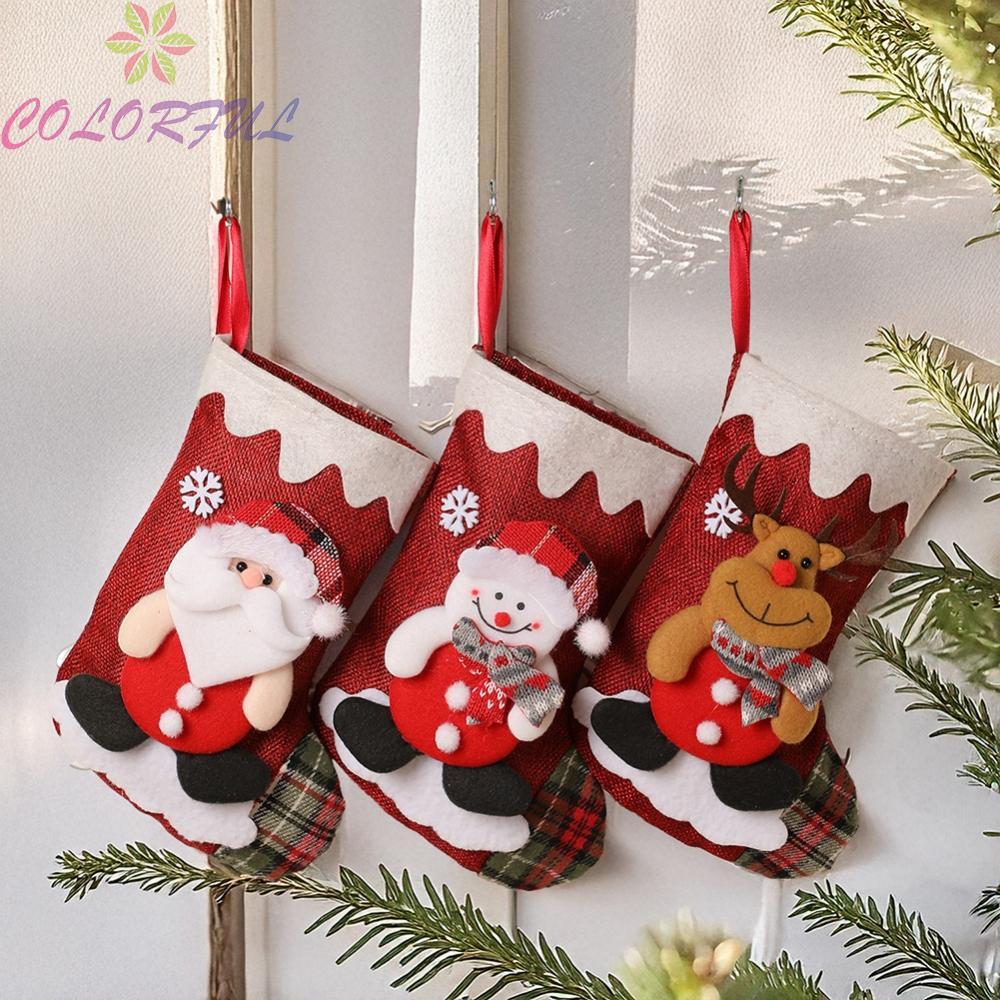 【COLORFUL】Christmas Stocking Fun Santa Design Hanging Stocking Holiday Celebrations