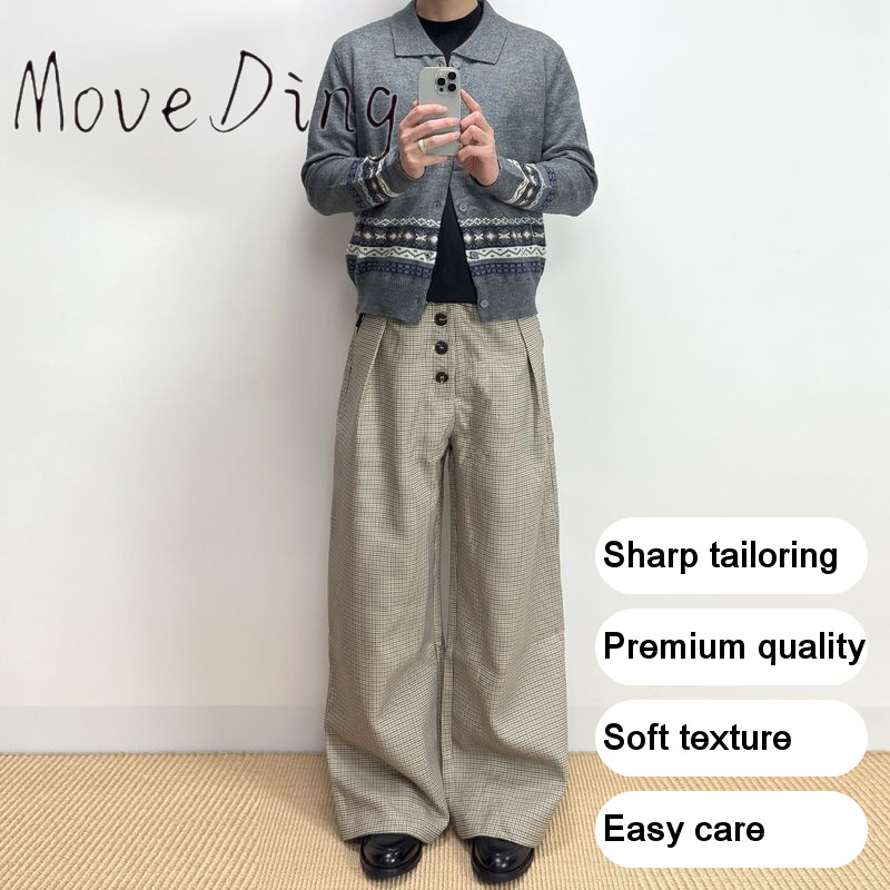 MoveDing Thu Đông Loose Fit Checkered Pattern Quần Nam