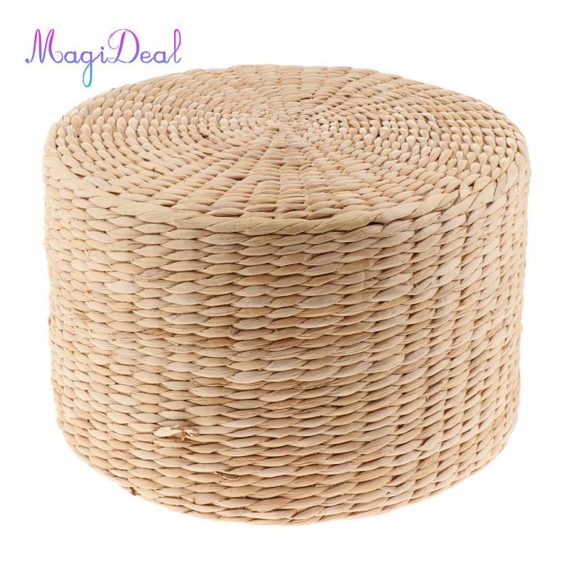 MagiDeal 12 inch Mộc Mạc Sàn Đệm Rơm Pouf Ghế Thiền Ottoman Trang Trí Nhà