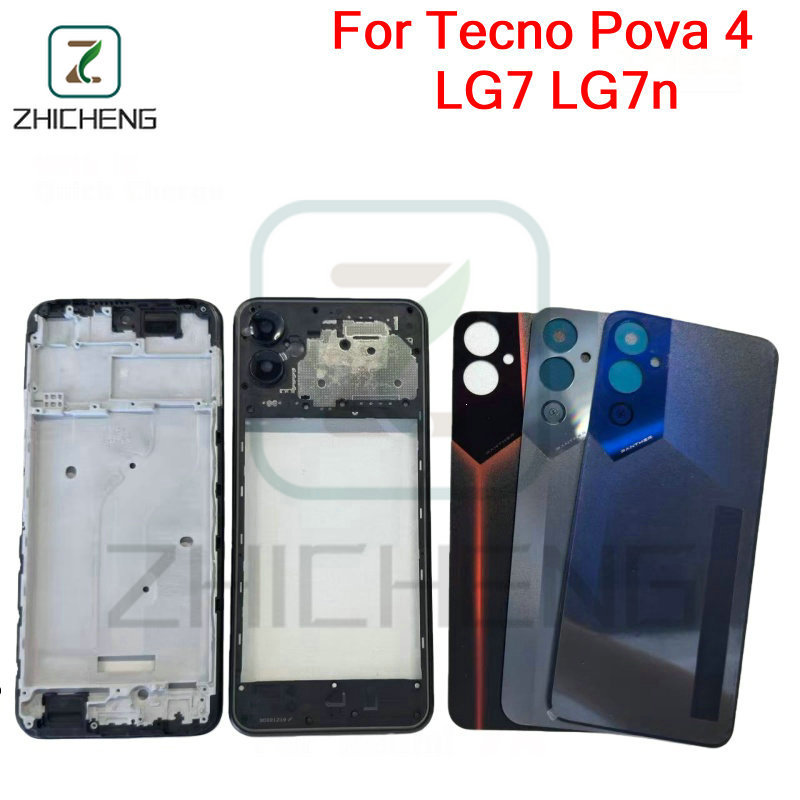 Dành Cho Tecno Pova 4 LG7 LG7n Pin Ốp điện thoại Nhà Ở Khung Giữa + Nút Âm Lượng + LCD Khung Trước +