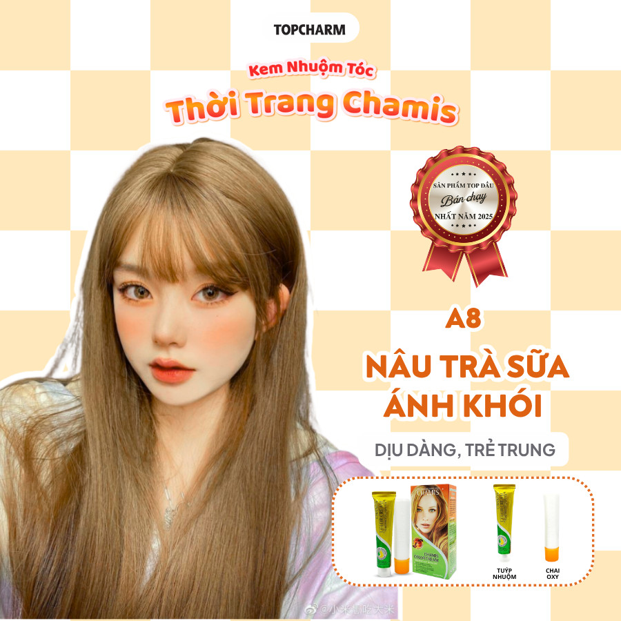 Thuốc nhuộm tóc MÀU XÁM KHÓI không cần tẩy, tặng bộ dụng cụ và gói siêu dưỡng TOPCHARM - CHAMIS  A8