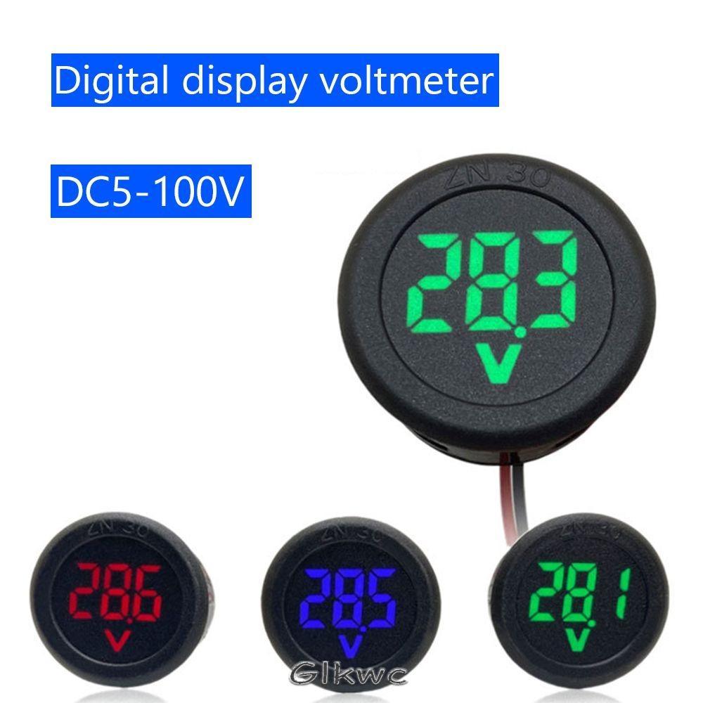 Đồng hồ đo điện áp bảng GLKWC, Vôn kế ô tô hai dây tròn, Màn hình LED bền DC 4-100V Volt Detector