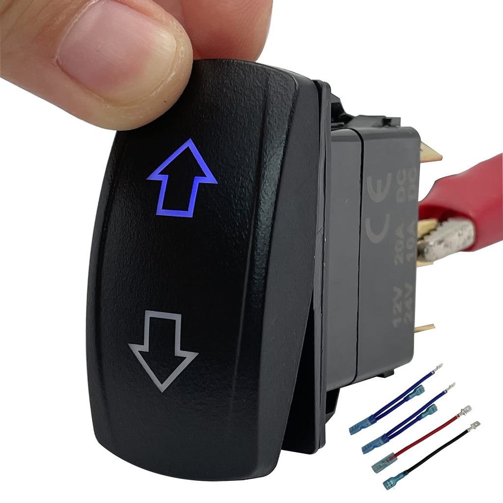 12V 20A Blue Backlit DC Motor Reverse Polarity Momentary Rocker Switch 6P (BẬT) -Off- (BẬT) DPDT Côn