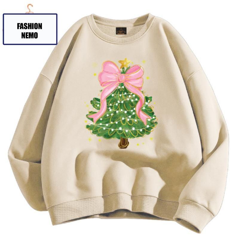 Áo sweater 02 Christmas thông nơ nỉ bông dáng rộng form unisex KONOVA
