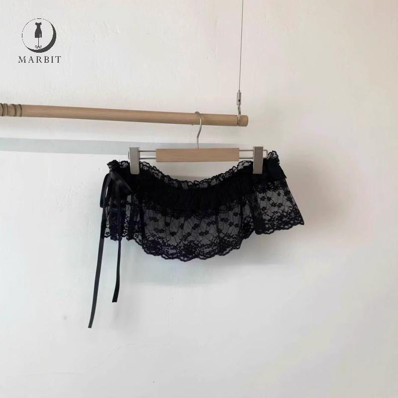 Marbit Deeptown Mini Váy Ren Goth Sweet Style, Perfect cho Dạo Phố Y2K, Màu Đen Ruffle FHS