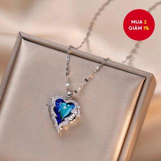  Vòng cổ pha lê hình trái tim đại dương Mặt dây chuyền thép xanh bạc Chống phai màu Không gây dị ứng cho nữ 