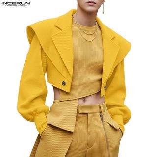 Áo Blazers Nam Vintage Hai Lớp Cropt Sleeves Thiết Kế Đèn Lồng Tay Phù Hợp Mặc Hàng Ngày