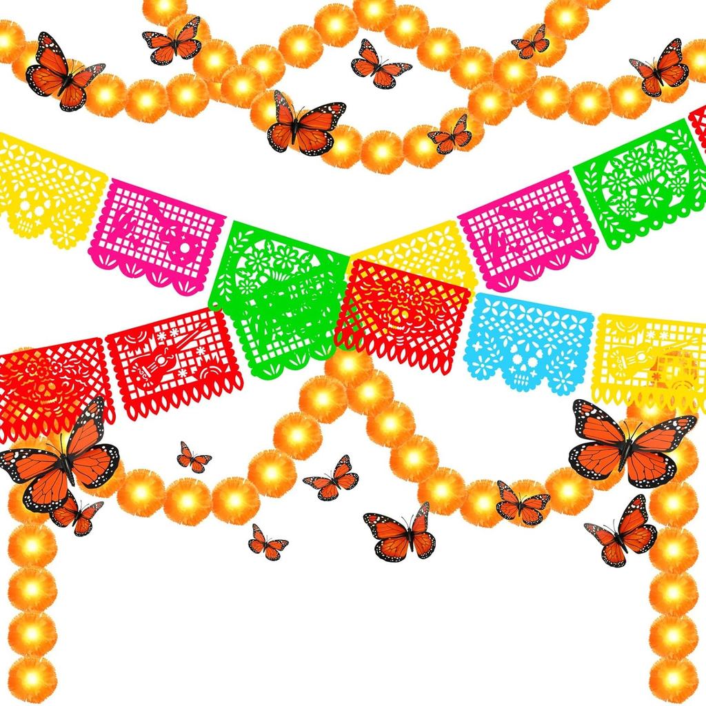 Hotop 23 Chiếc Ngày Của Người Chết Trang Trí 2 Vòng Hoa cúc vạn thọ Tổng cộng 9,84 ft 20 Hoa Nhân Tạ