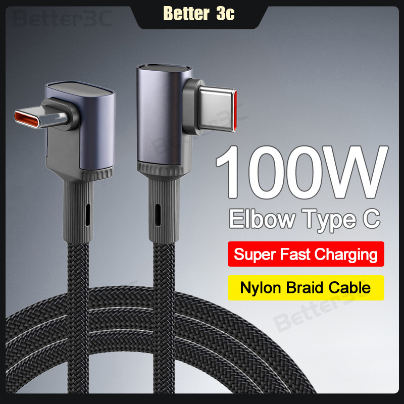 Cáp sạc nhanh 3D Stereo Khuỷu tay loại C sang loại C Cáp dữ liệu dệt cường độ cao 100W 1.5M / 3M / 5