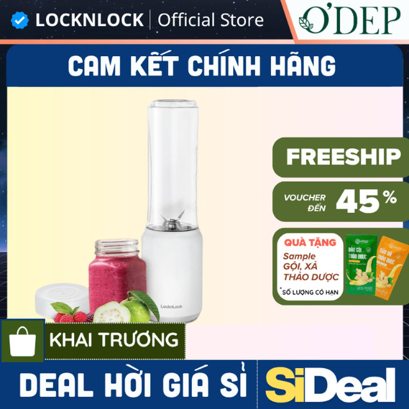 Máy xay sinh tố mini 280ml 150W Blender Locknlock  Chính hãng EJM433WHT - SIDEAL SIO