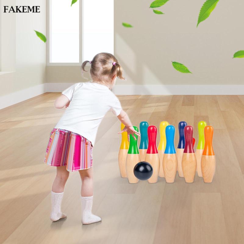 Sân Sau Gỗ Bowling Set Skittles Đồ Chơi Thể Thao Trò Chơi Gia Đình Chống Đỡ Sớm