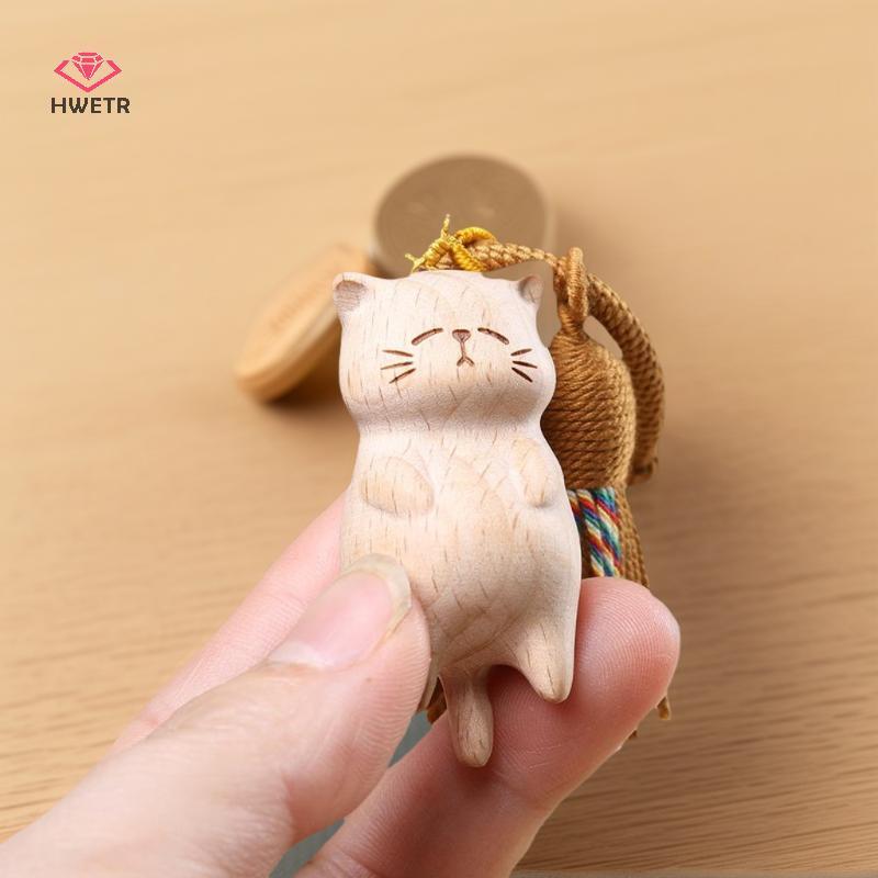 HWETR Retro Gỗ Móc Khóa Tay Khắc Dễ Thương Túi Mặt Dây Chuyền Trang Trí Móc Khóa Ô Tô Cho Nữ Túi Đôi Trang Sức Thời Trang Phụ Kiện Quà Tặng Mới