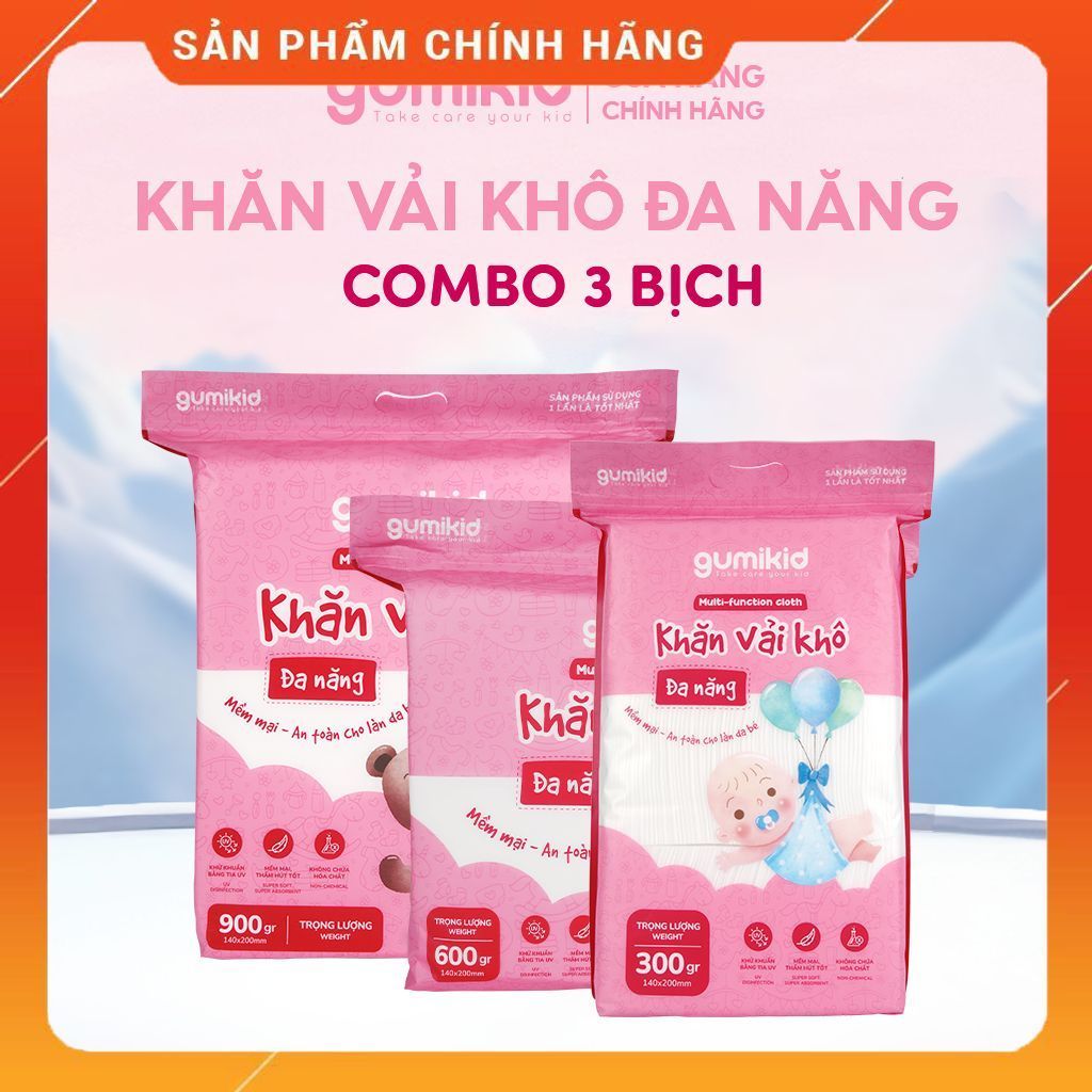 COMBO 3 BỊCH KHĂN VẢI KHÔ ĐA NĂNG DÀNH CHO MẸ VÀ BÉ GUMI 300/600/ 900g