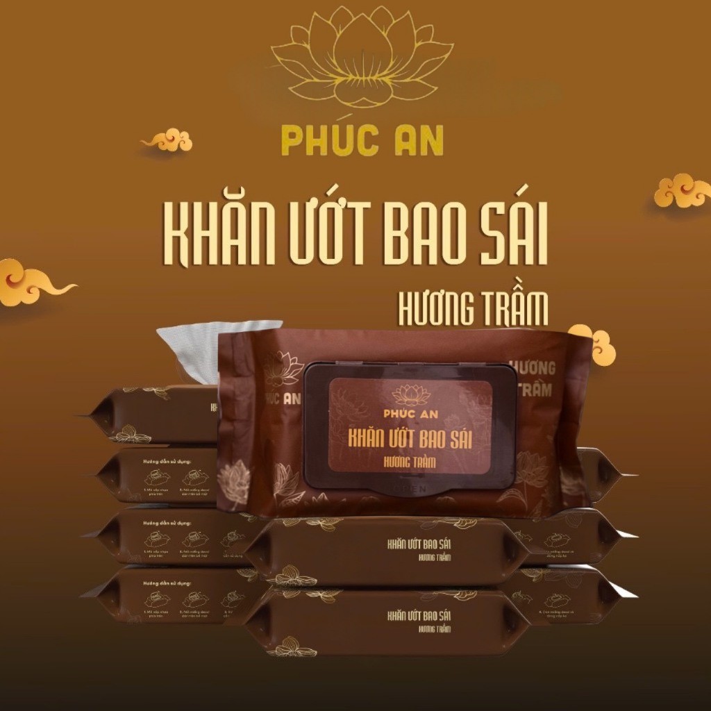 Thùng 10 Gói Khăn Ướt Lau Ban Thờ 80 Tờ 1 Gói, Khăn Ướt Bao Sái Ban Thờ Mùi thơm Hương Vị Trầm Cao Cấp