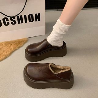Giày lười đế dày cho phụ nữ mùa đông mới, cotton lót lông ấm áp, thiết kế mới đơn giản