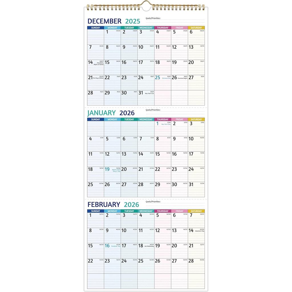 Lịch Treo Tường 2026 - Lịch 3 Tháng 2026 Dọc, Jan 2026 - Tháng 12 2026, Lịch Treo Tường 3 Tháng 2026