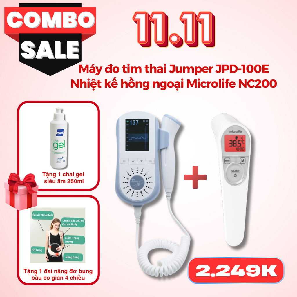 COMBO Máy đo nghe tim thai Jumper JPD-100E + Nhiệt kế hồng ngoại Microlife NC200 - Mai Anh Store