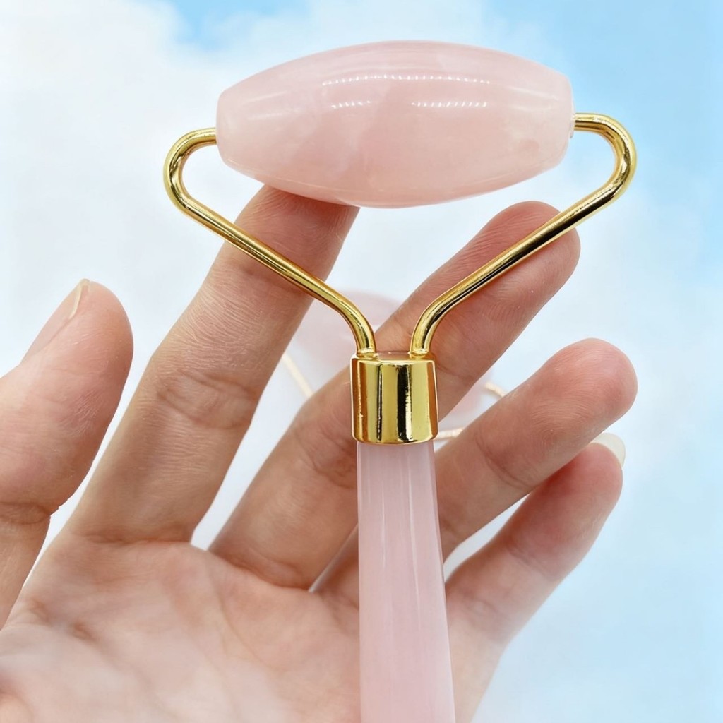Jade Roller Pink Crystal Single Head Roller Massage Jade Scraping Facial Massage Hồng