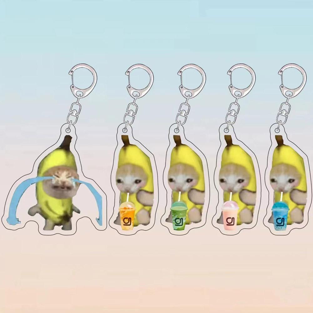 Happy Banana Cat Móc khóa Sáng tạo Happy Cat Khóc Mặt dây chuyền Banana Cat Doll G1t0