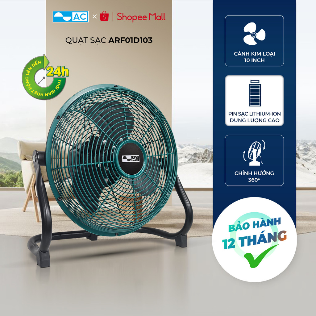 [Hỏa Tốc HCM] Quạt Sạc  AC ARF01D103 6W, Pin Lithium 2000mAh Sử Dụng Đến 24h, IPX20, BH 24T