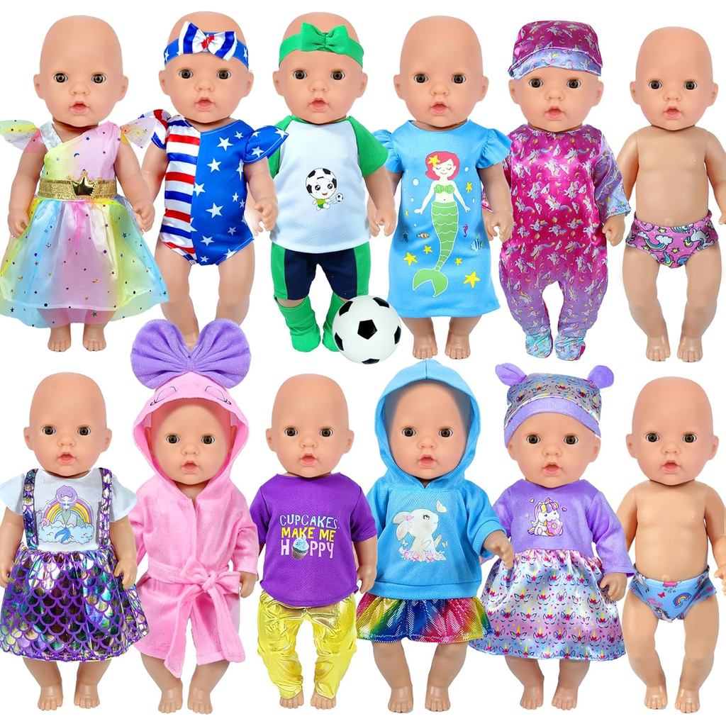 12 Bộ 14-16-Inch-Baby-Doll-Clothes-Outfits Đầm Băng Đô Phụ Kiện Tương Thích Với 43cm Mới Sinh-Baby-D