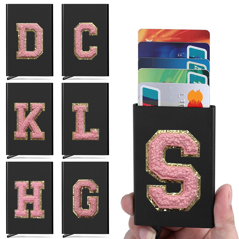 Anti-theft ID Holder Minimalist Porte Carte Thin Aluminium Metal Wallets Wreath Embroidery Label Ban