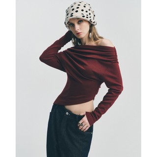   Áo Thun Dài Tay Nữ Cổ Đổ Trễ Vai Dáng Croptop Ôm Body - Grunge Top - Y1KW250931 