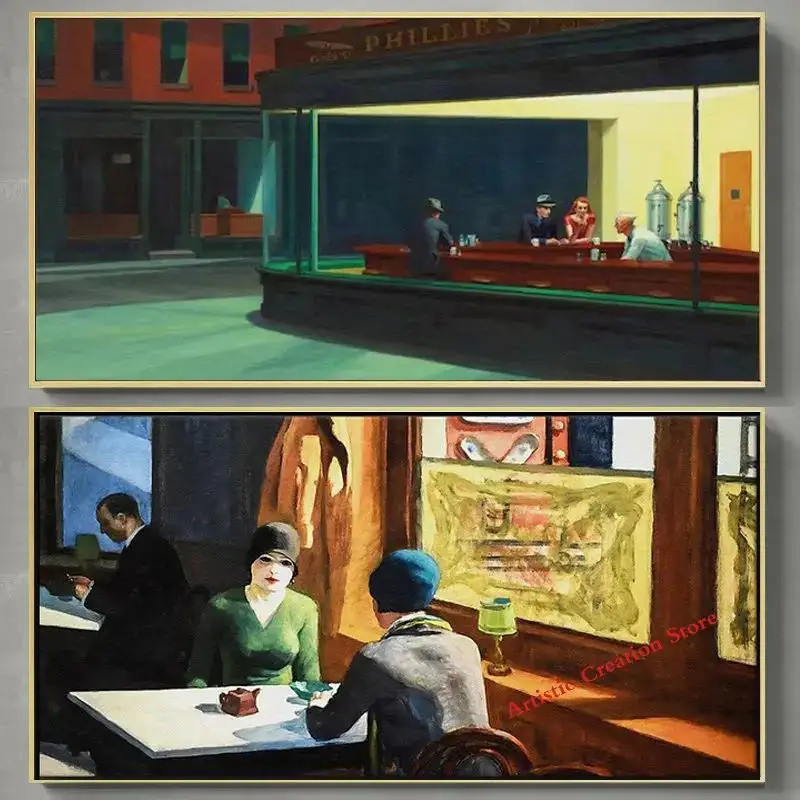Edward Hopper Nighthawks Vintage Canvas In Hình Nghệ Thuật Treo Tường Lớn Để Trang Trí Phòng Khách N