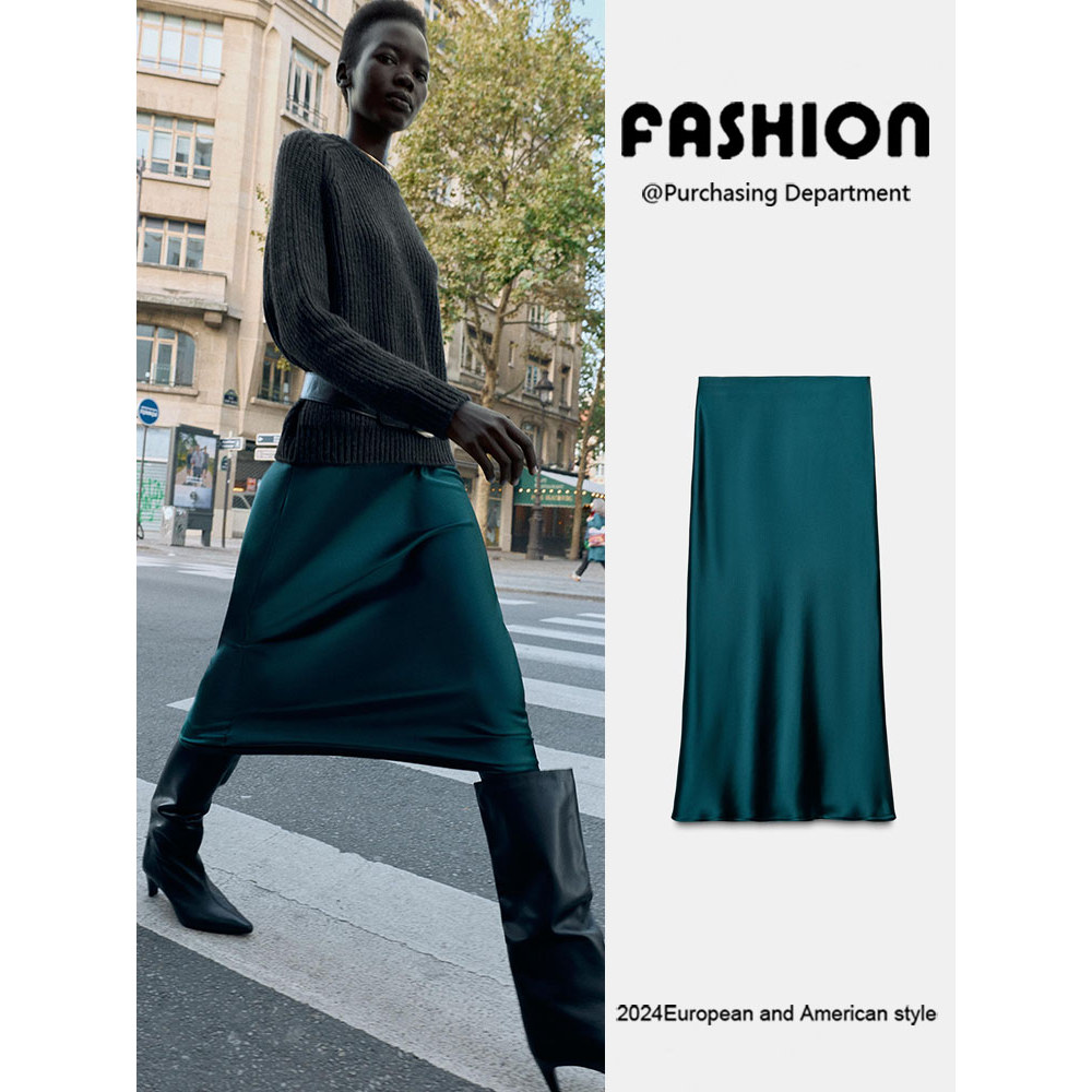 Váy lụa satin họa tiết quạt Zara 2025, phù hợp mùa đông