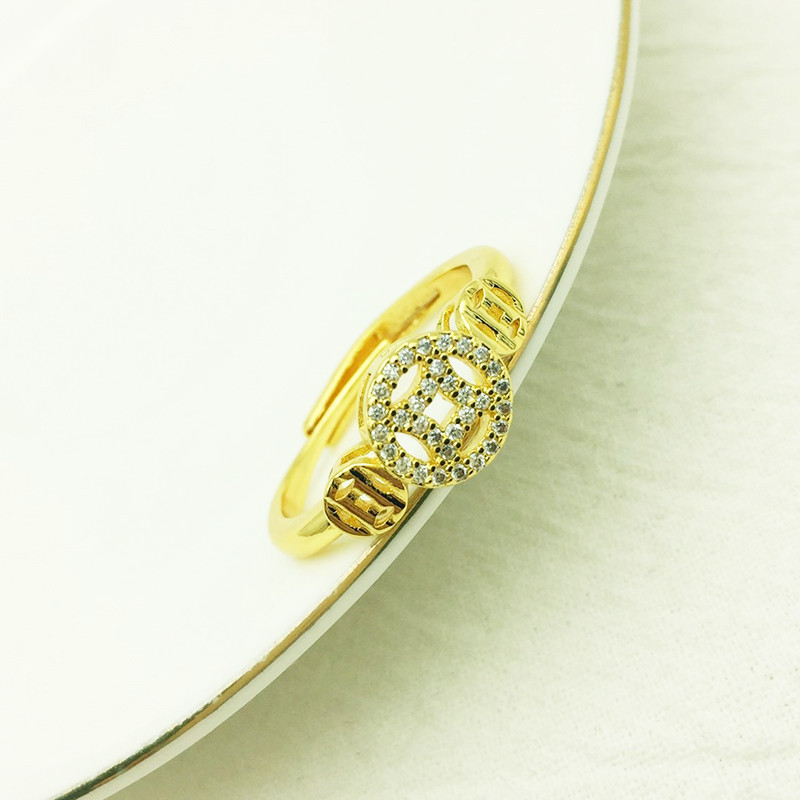 Nhẫn xu Design Sense Nhẫn xu bằng đồng phong cách Trung Hoa Nhẫn Zircon tinh xảo