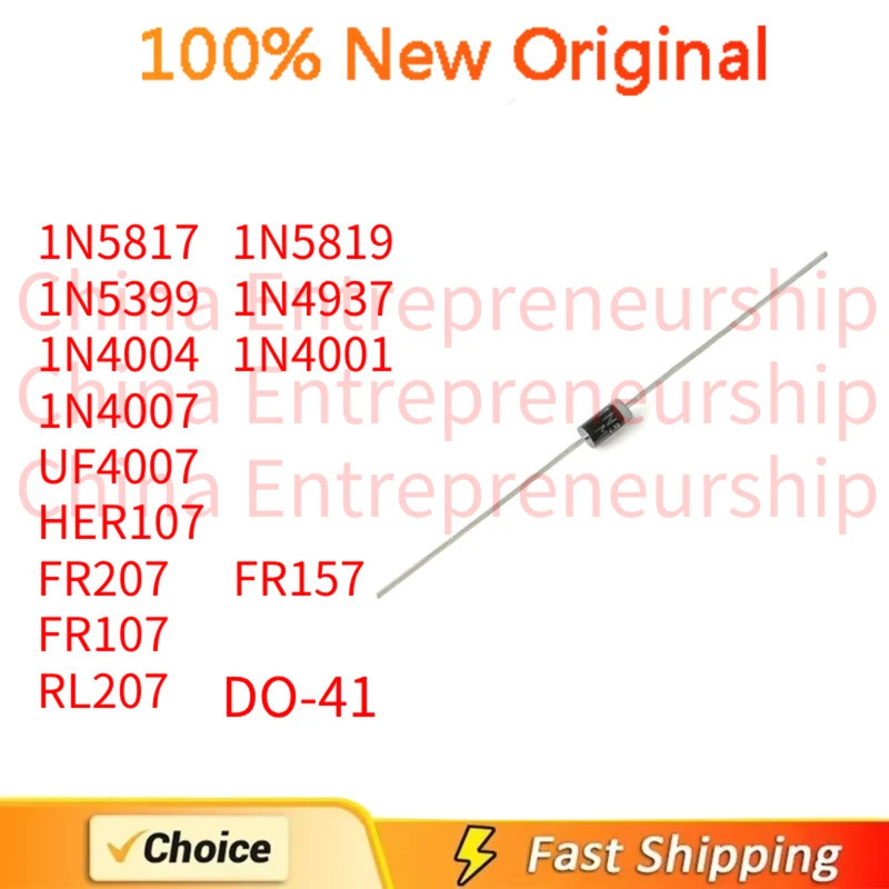 100-300-500 CÁI DO-41 Schottky diode 1N5817 1N5819 1N5399 Ống diode chèn trực tiếp 100% Chất lượng N